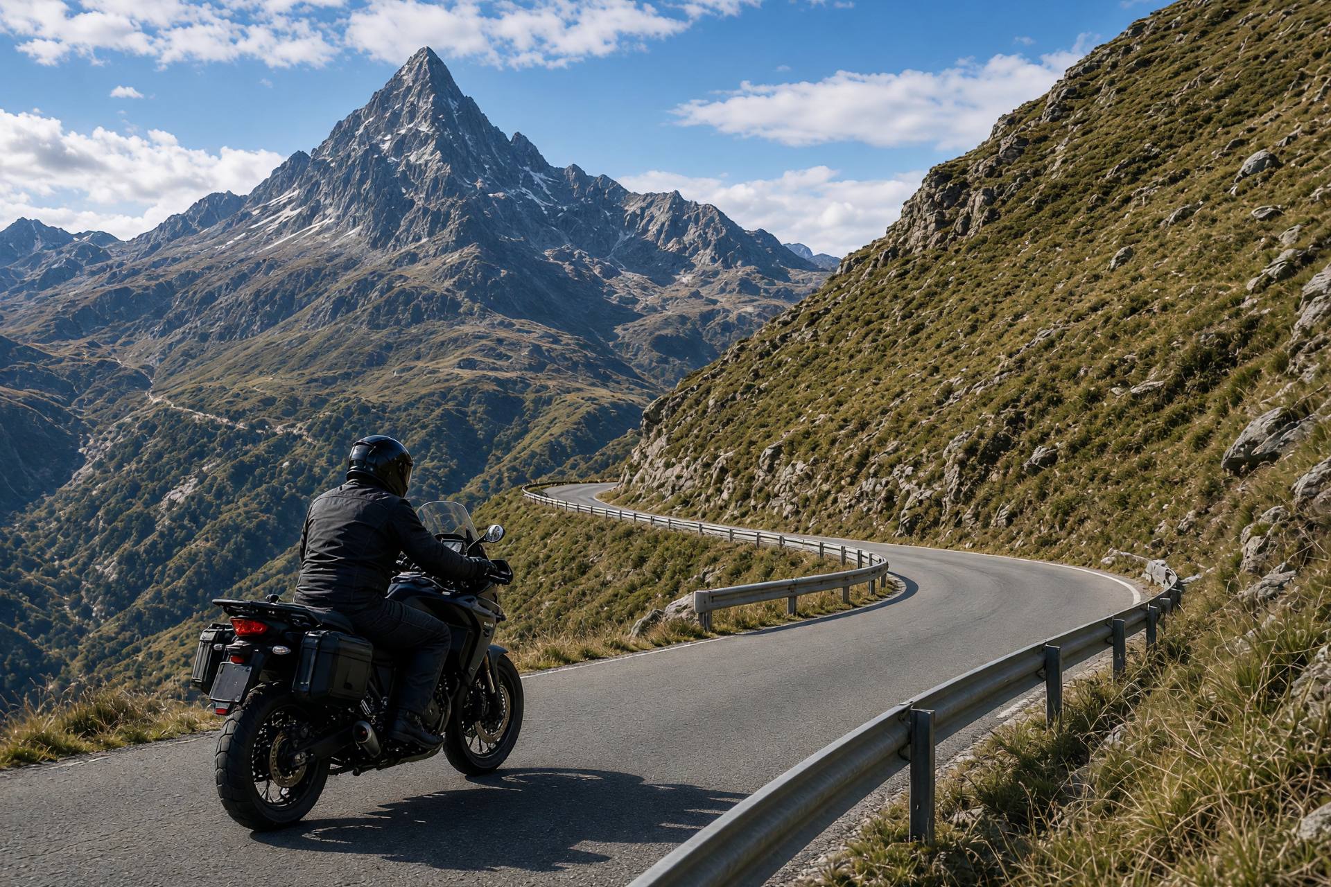 Motorradfahrer auf einer Passstraße